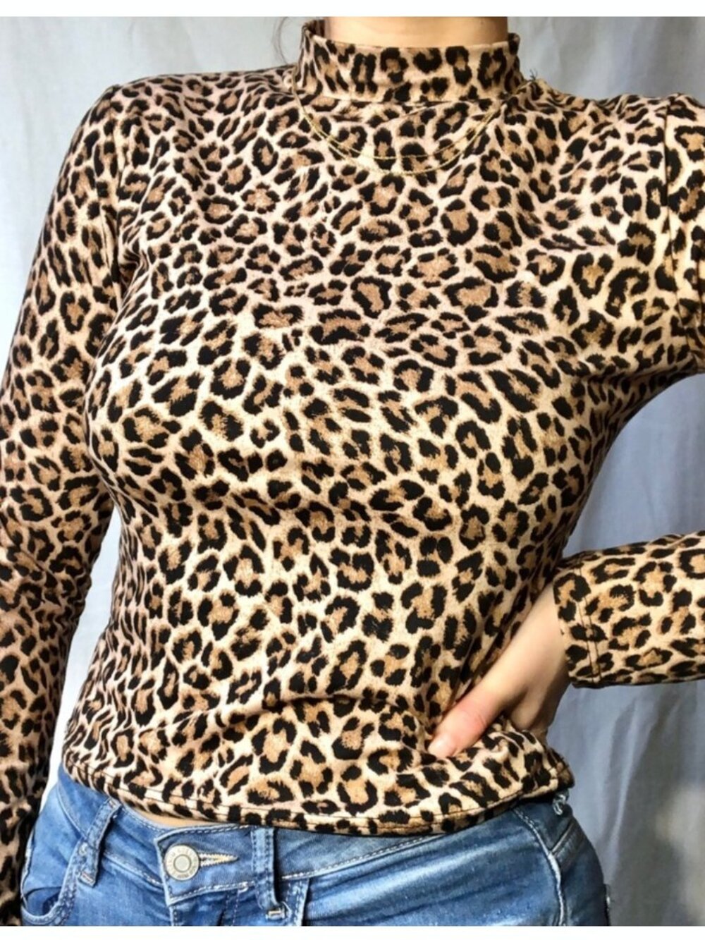 A New Day Animal Leopard Print Mock Neck LSV Mesh Top XL
